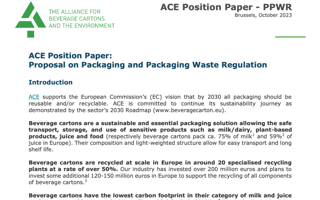 ACE POSITION PAPER: PROPOSAL ON PACKAGING AND PACKAGING WASTE REGULATION